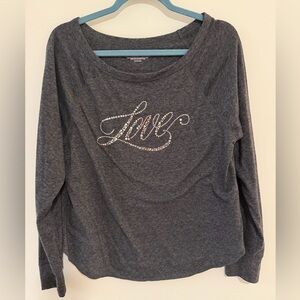 *LIKE NEW*Victoria's Secret Gray Shirt with Rhinestone Love Design